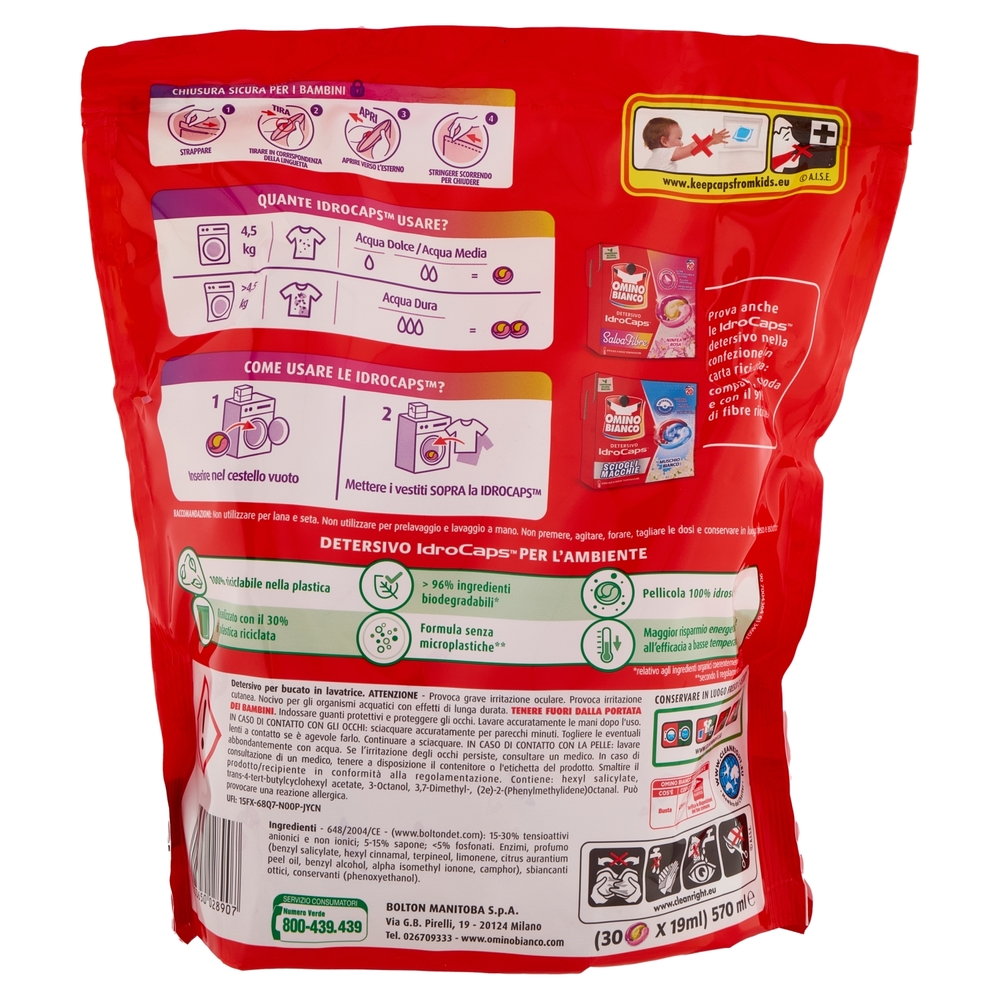 Omino Bianco Detersivo IdroCaps Salvafibre Doypack 30 caps 570 ml